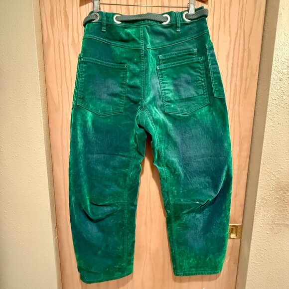 Free People We the Free Moxie Low Slung Flocked Barrel Jeans Kelly Green Size 28 - Picture 6 of 9